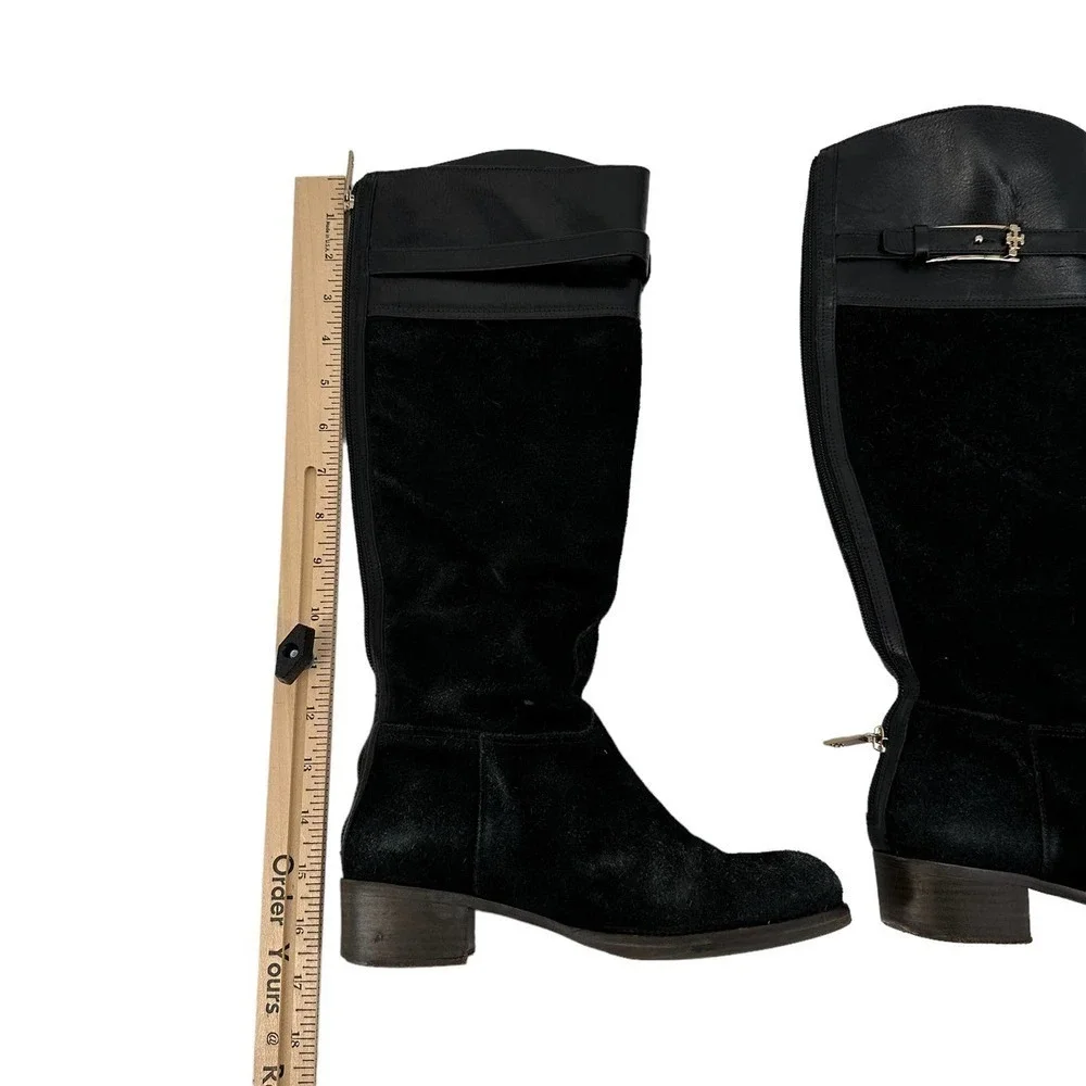 Tory Burch Womens Suede Leather Tall Riding Boot Round Toe Zipper Black Size 6